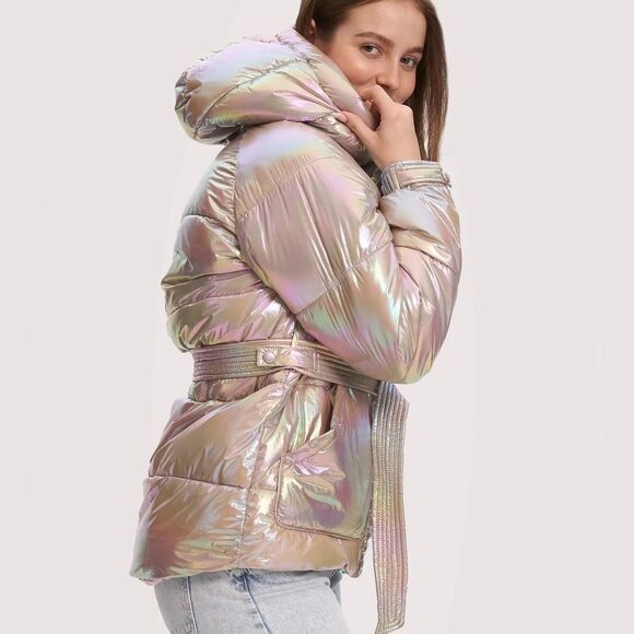NEW Noize Bonita Holographic Puffer Jacket Size XS Metallic Tanzanite Ski Sporty - Picture 6 of 16